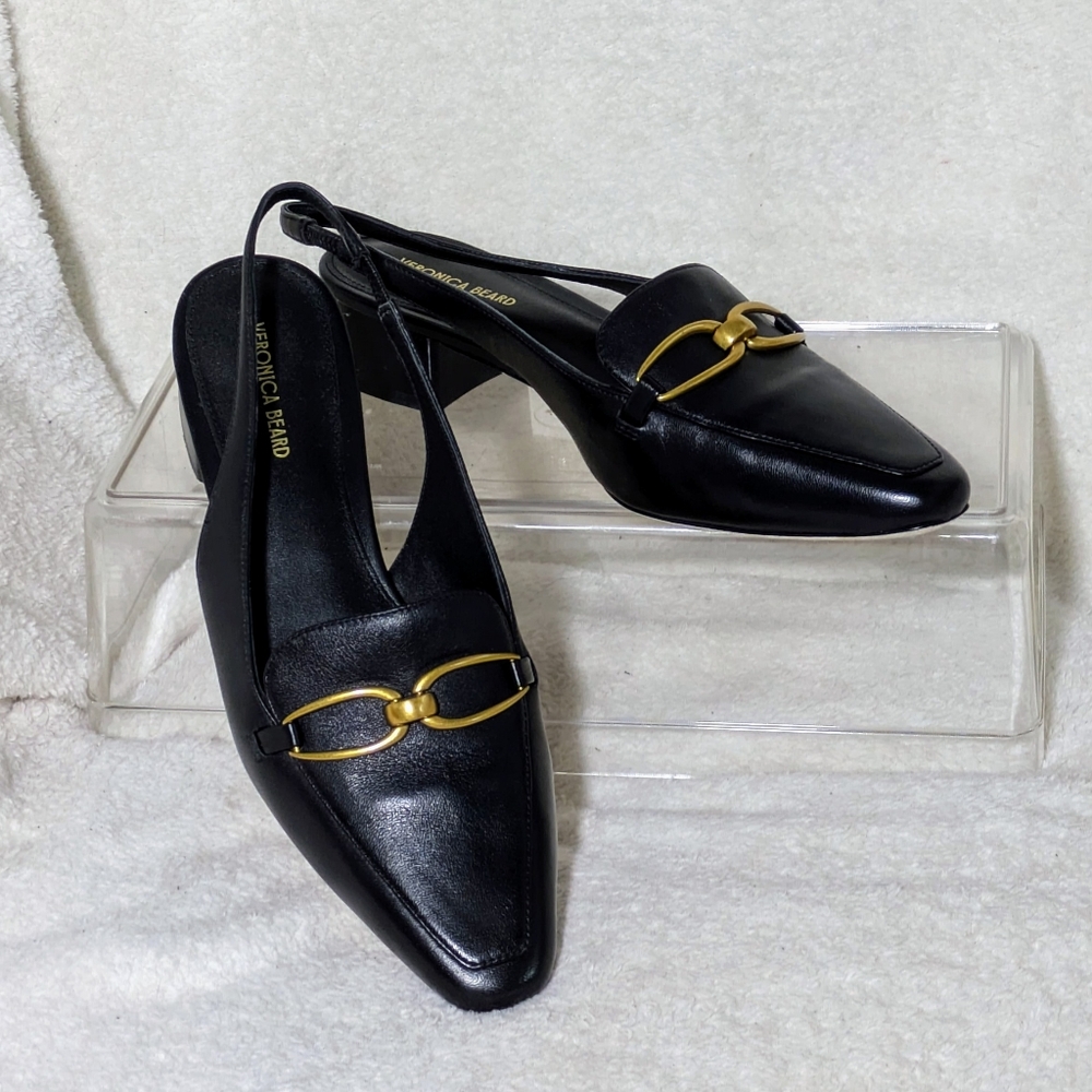 Women's Veronica Beard Casie Slingback Pump, Black, Gold Hardware, EUC 8M no box - Picture 2 of 14